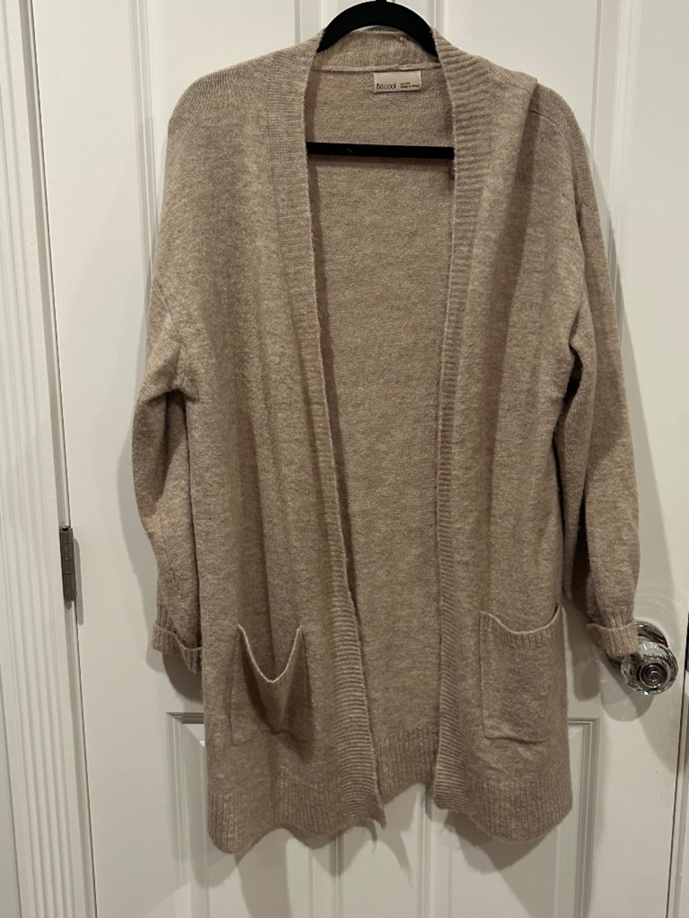 BeCool Beige Taupe Long Open Front Knit Cardigan Size M/L